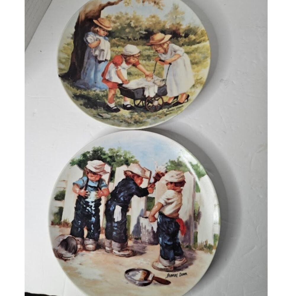 VTG Jeanne Down's Friends "A Coat of Paint"  "Office Hours" collector plates COA